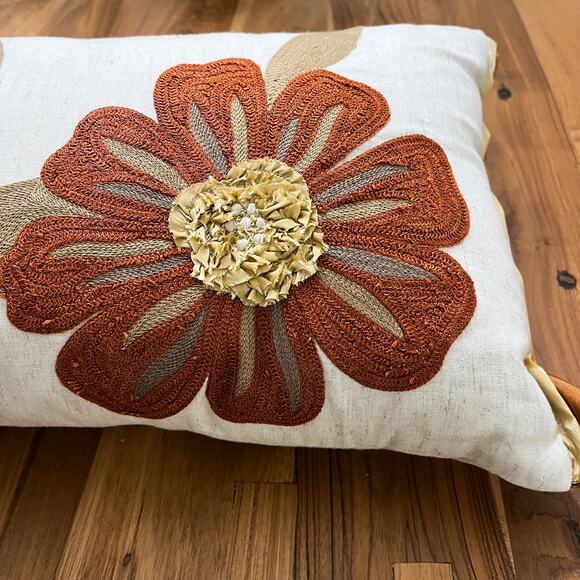 Vintage Pier1 Floral Cotton Linen Throw Pillow 24x13 Bohemian Accent Home Decor - Picture 2 of 11